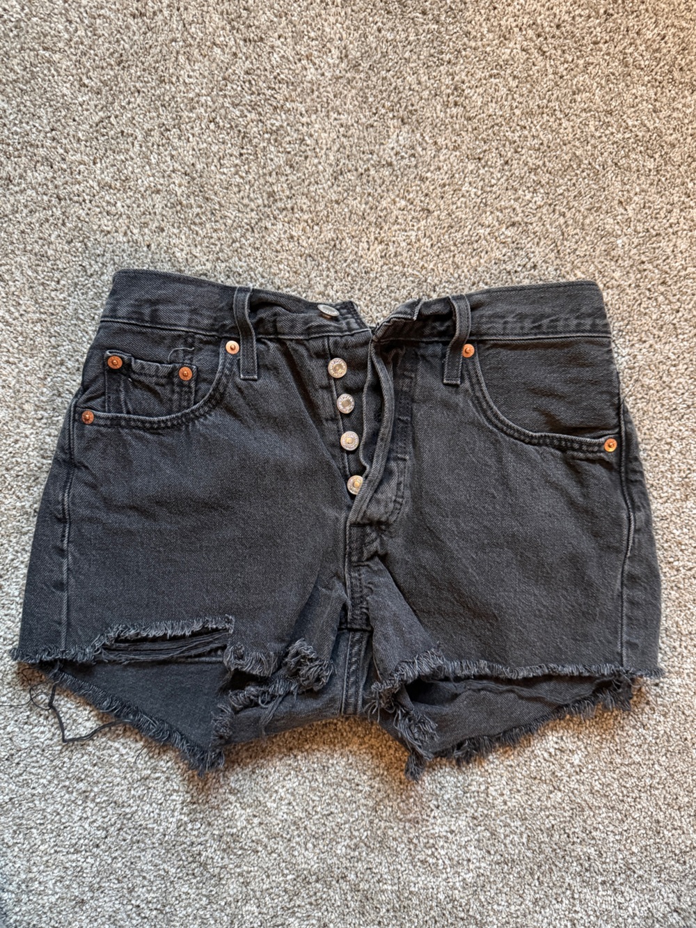 Levi's 501 Black Distressed Denim Shorts